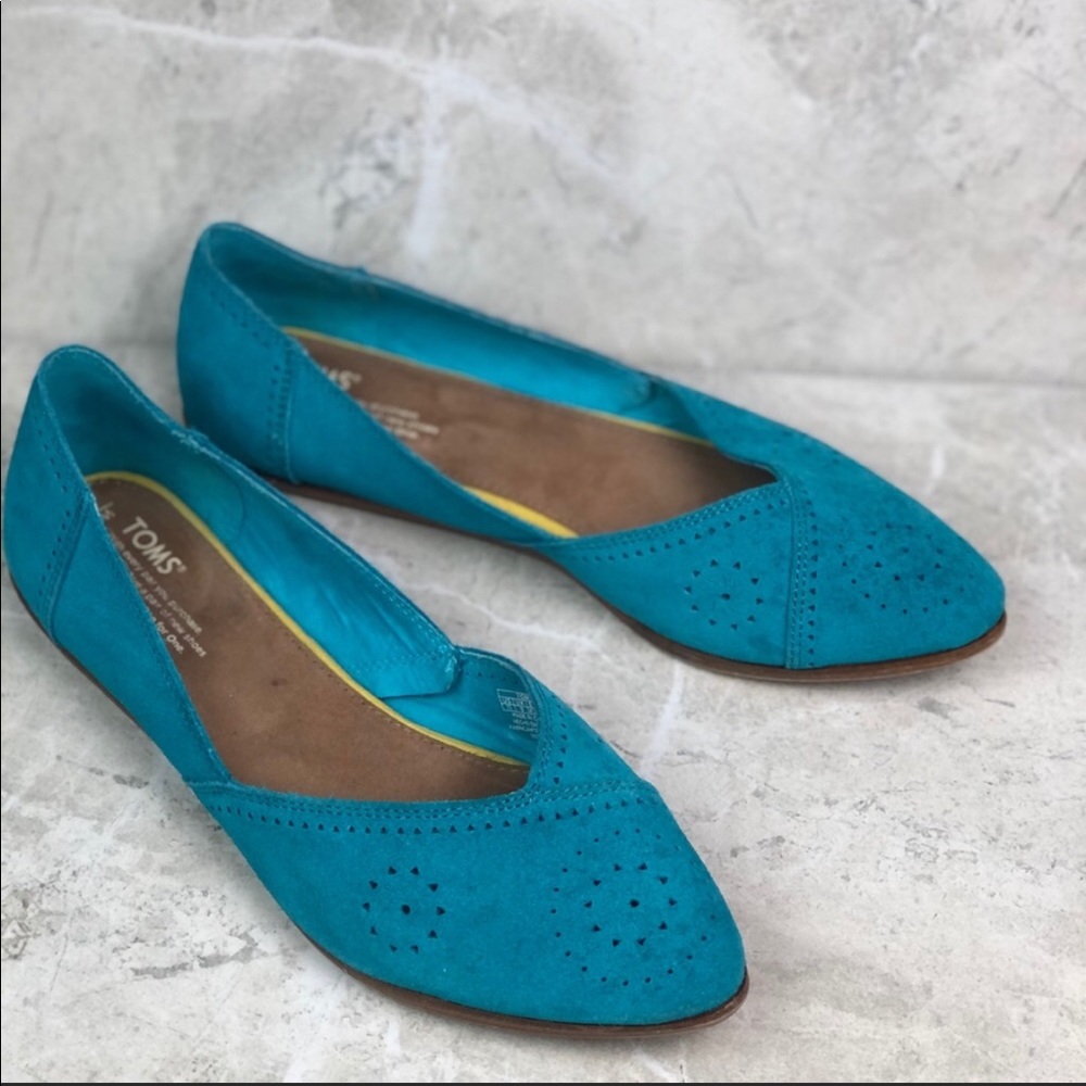 Toms Jutti Laser Cut Floral turquoise blue flats 11